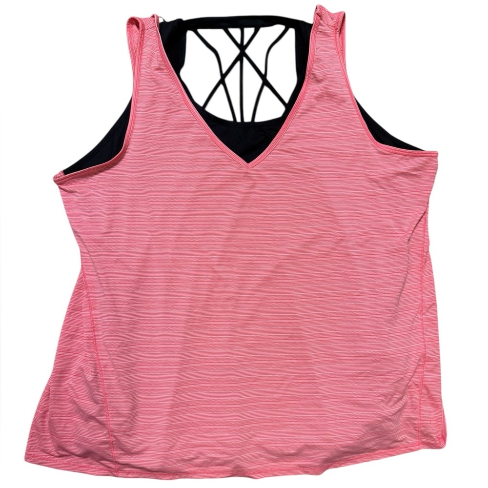 Livi Active by Lane Bryant work out layered workout tank, black and pink